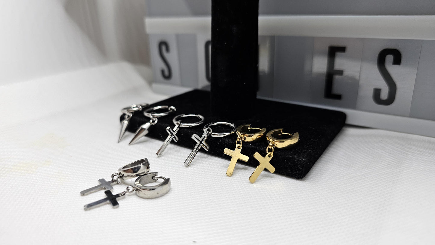 Faithful huggies cross earrings