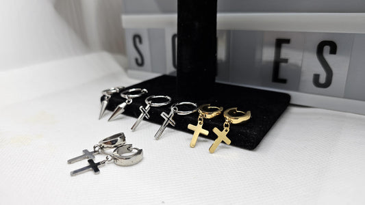 Faithful huggies cross earrings