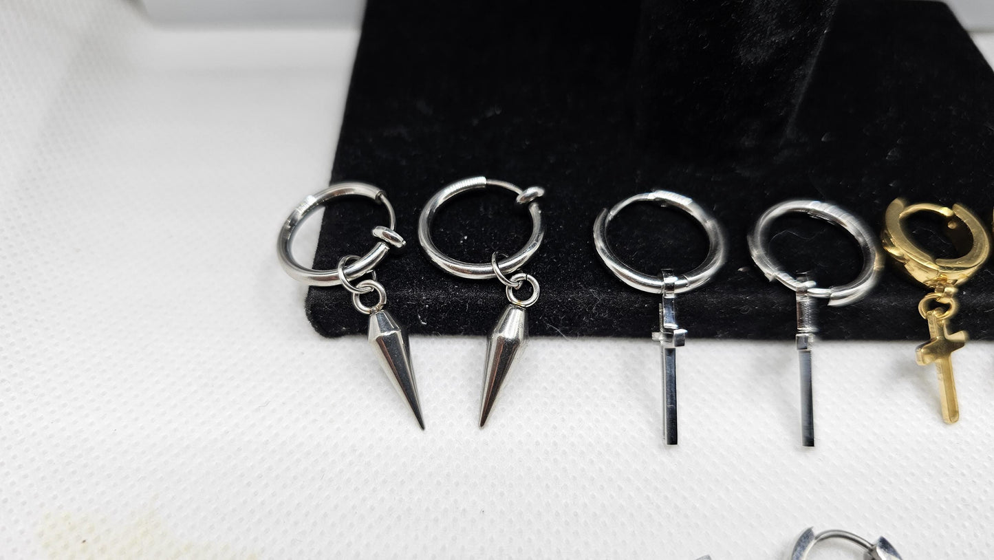 Faithful huggies cross earrings