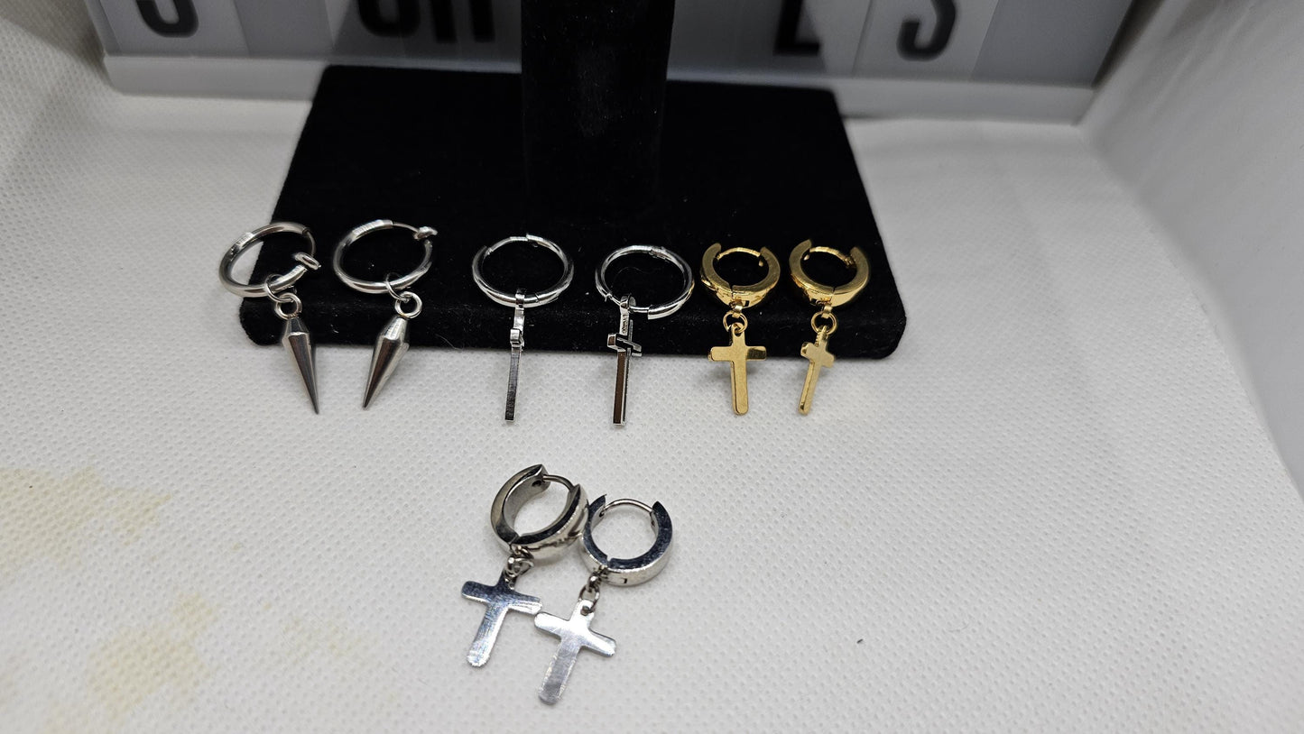 Faithful huggies cross earrings